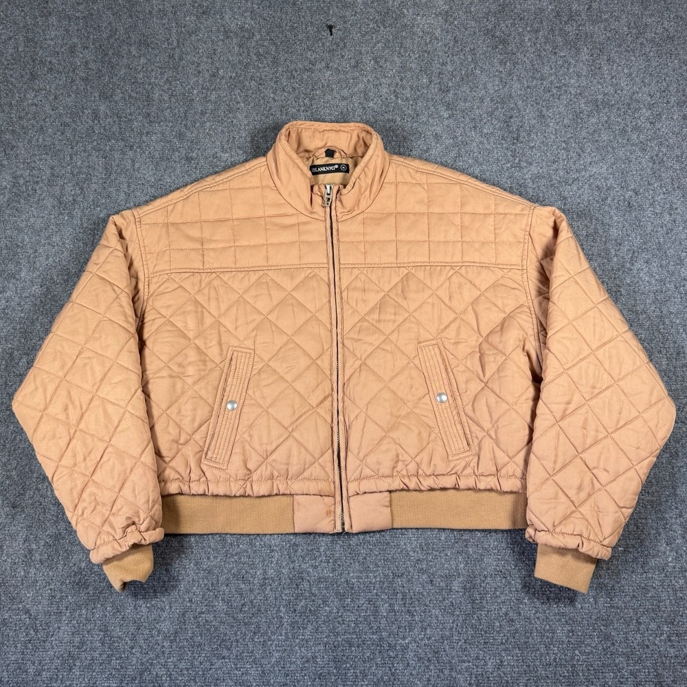 BlankNYC Quilted Zip Up Jacket Coat Womens XL Tan/Camel  Cropped Bomber #3968